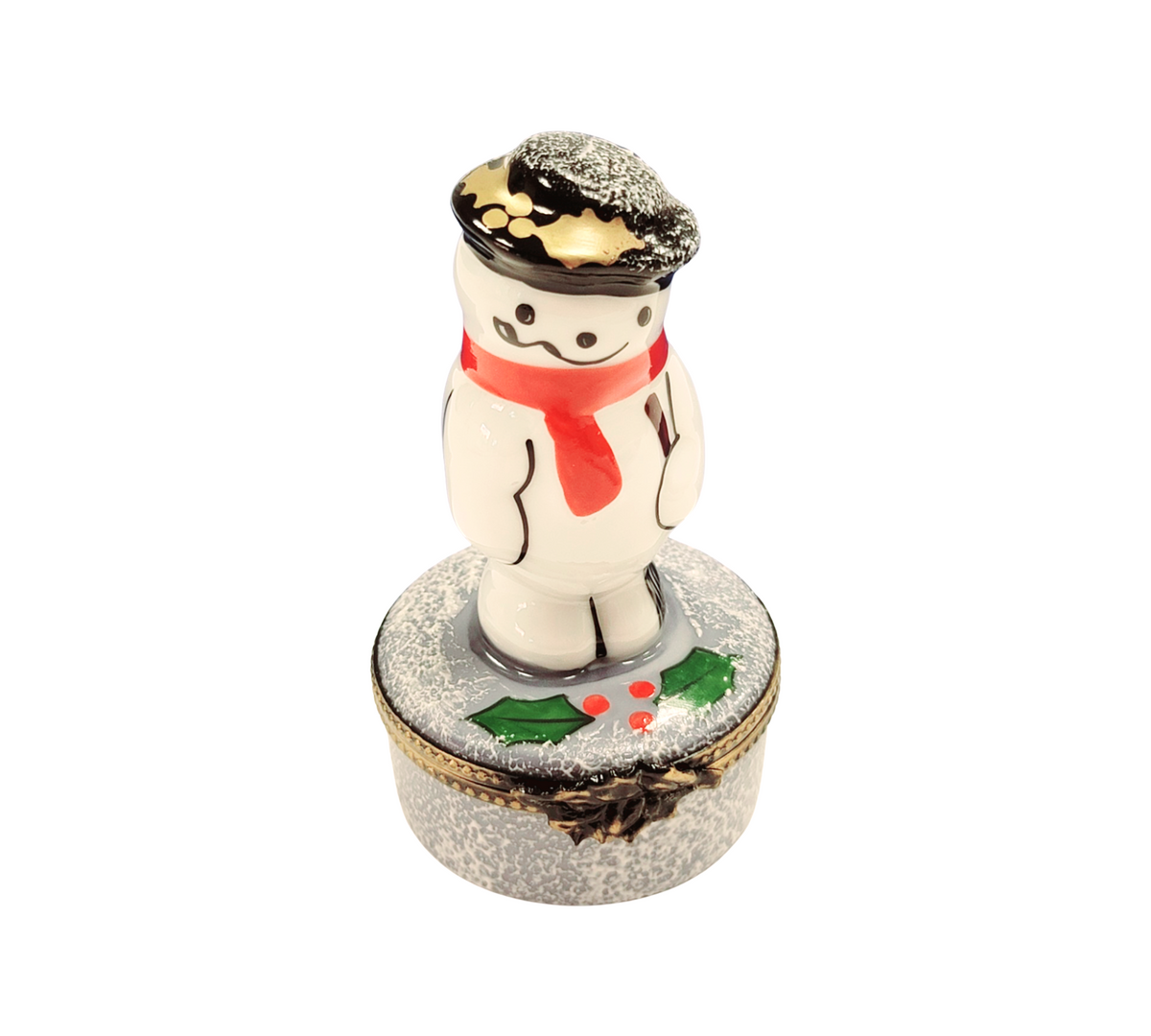 French Snowman Limoges Box Figurine, a hand-painted Limoges porcelain gift