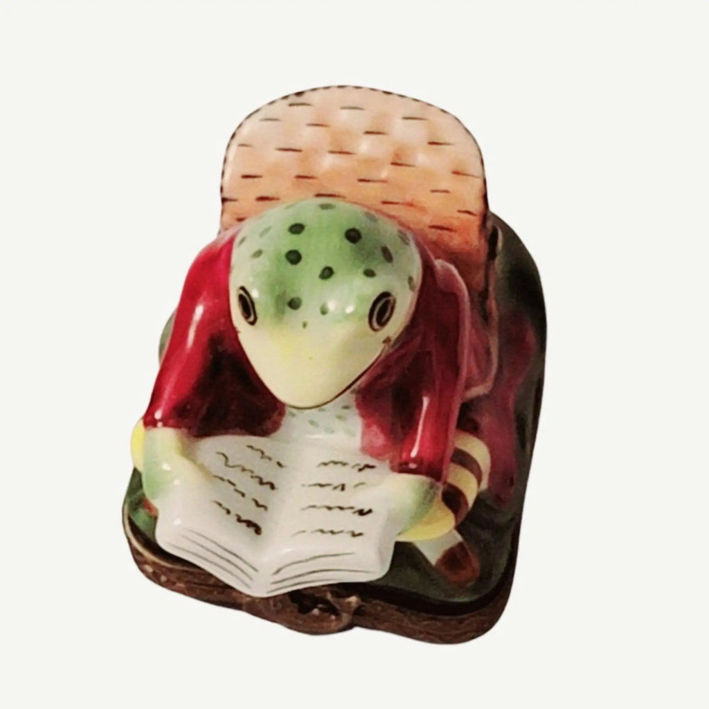 Authentic Frog Reading on Chair Limoges box, hand-painted in France, from Limoges Boutique
