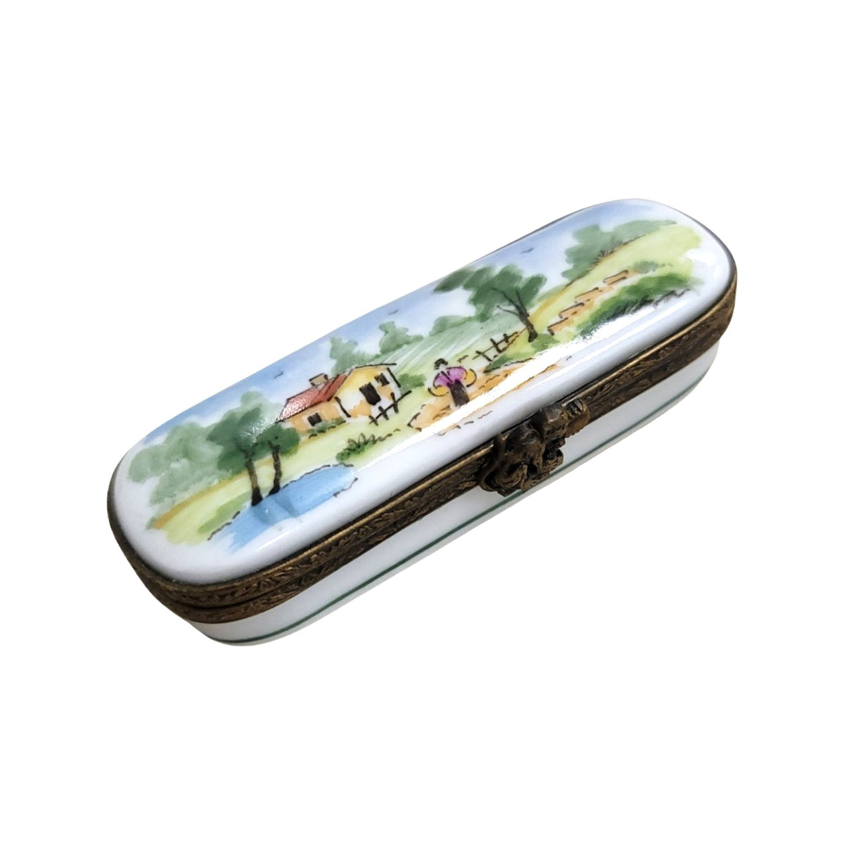 House Scene Needle Box Antique Porcelain Limoges Box, view 2