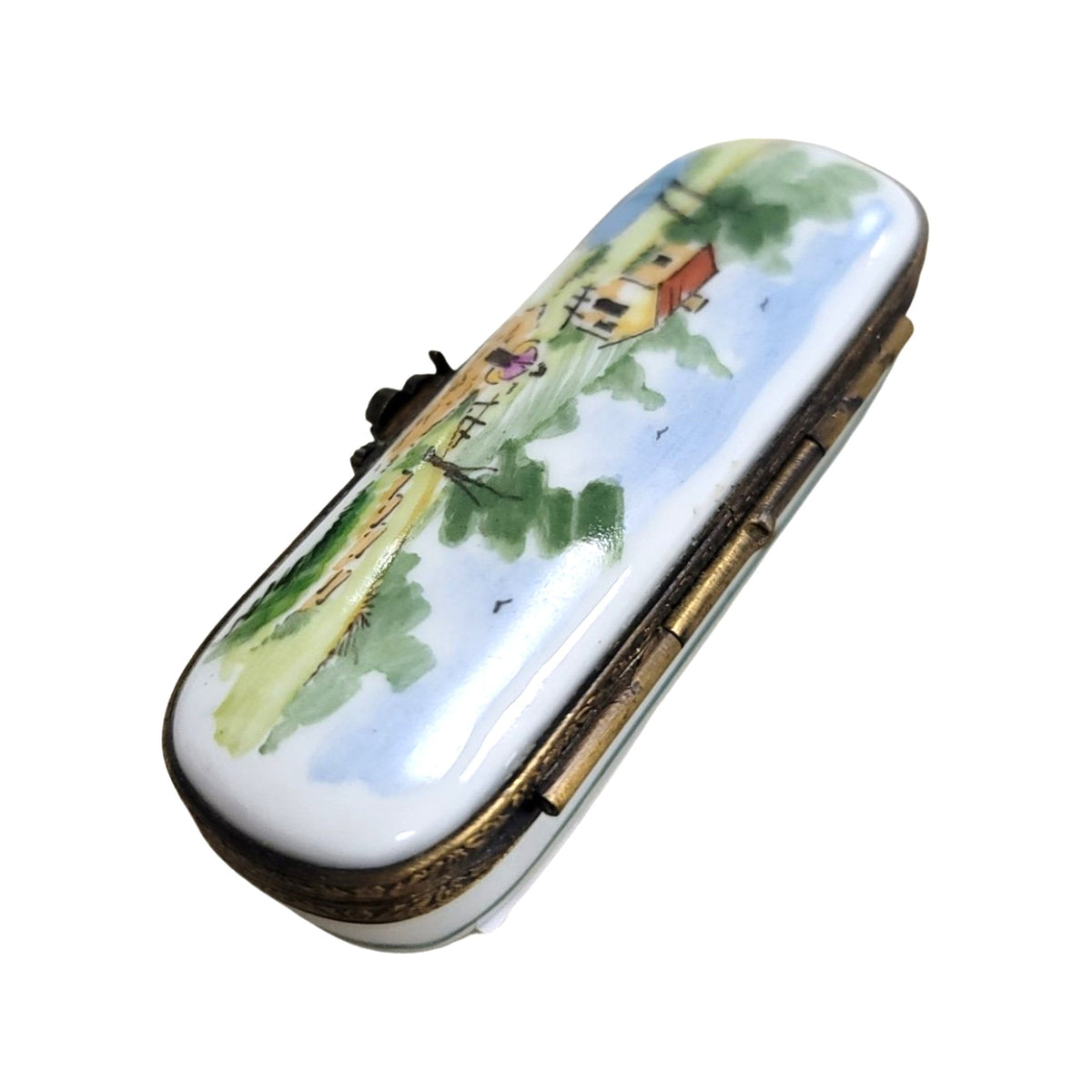 House Scene Needle Box Antique Porcelain Limoges Box, view 3