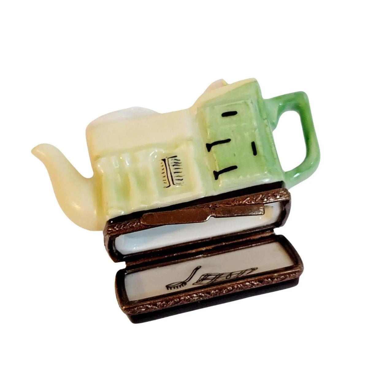Yellow Green Kitchen Sink Teapot Porcelain Art Object Limoges, view 2