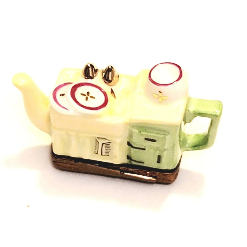 Yellow Green Kitchen Sink Teapot Porcelain Art Object Limoges, a hand-painted Limoges porcelain gift