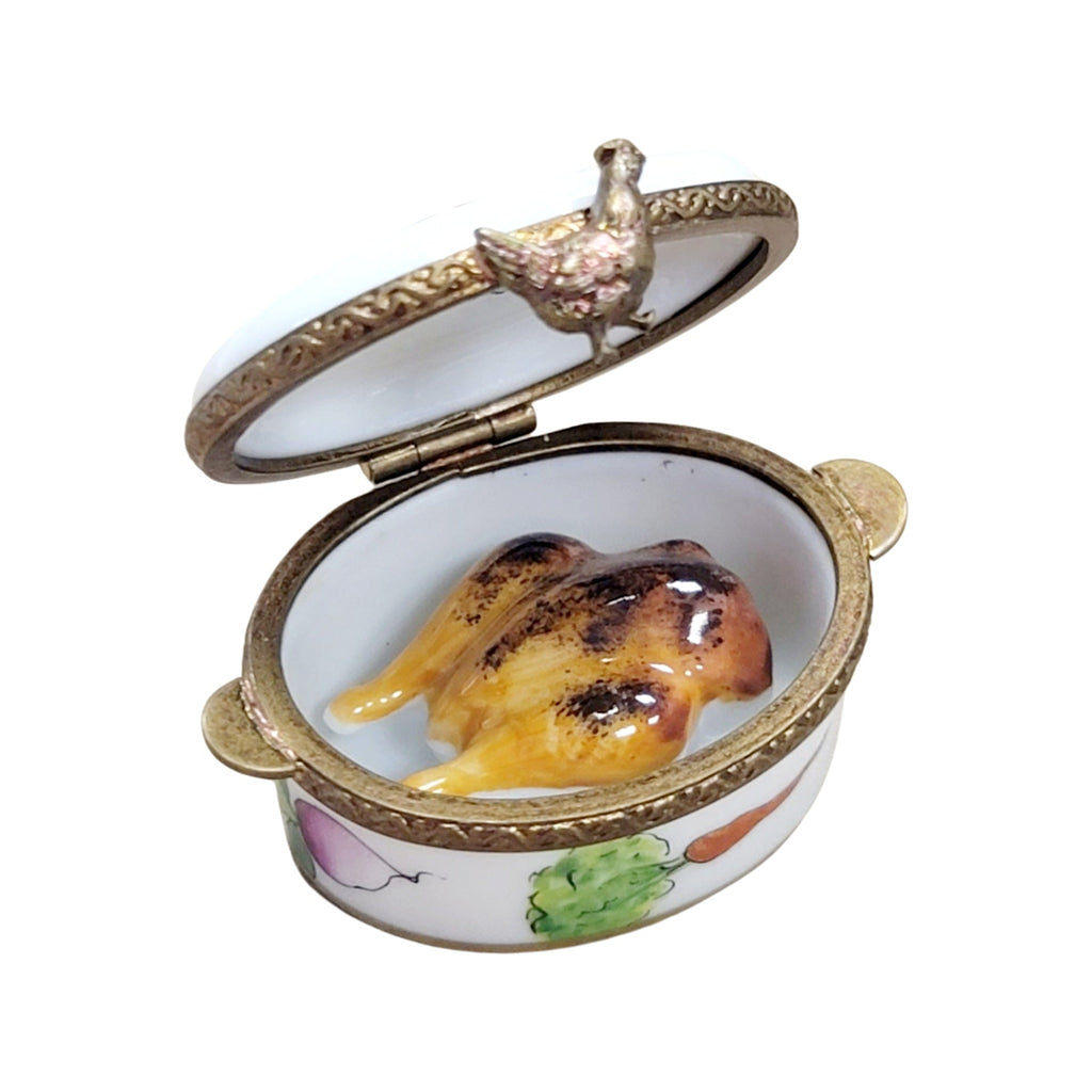 Chicken Turkey Roaster Cooker Veggies Limoges Box Figurine, a hand-painted Limoges porcelain gift