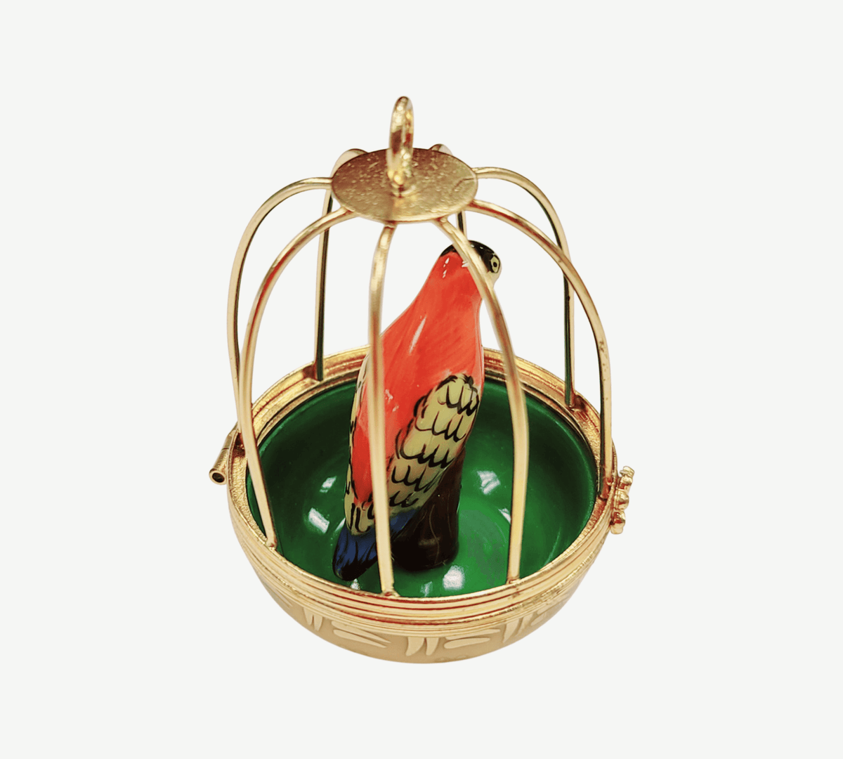 Parrot in Cage Limoges Box Figurine, view 2