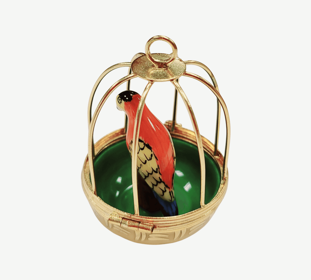 Parrot in Cage Limoges Box Figurine, view 3