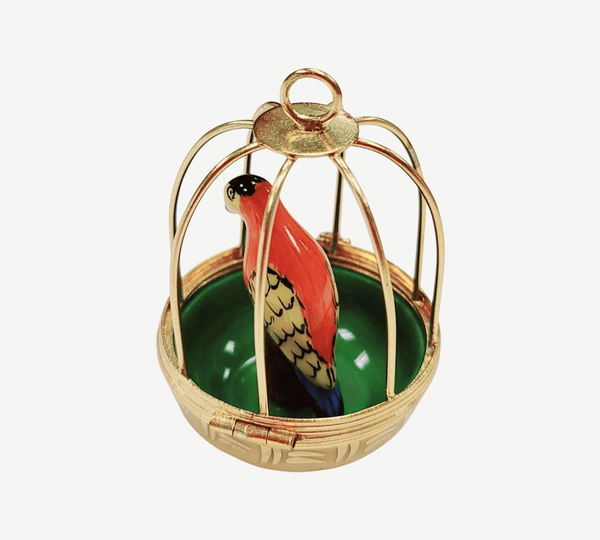 Parrot in Cage Limoges Box Figurine, view 3