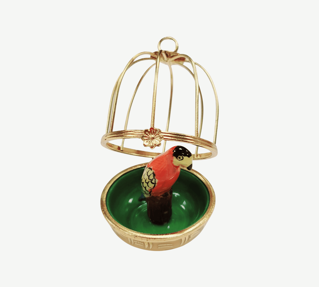 Parrot in Cage Limoges Box Figurine, view 4