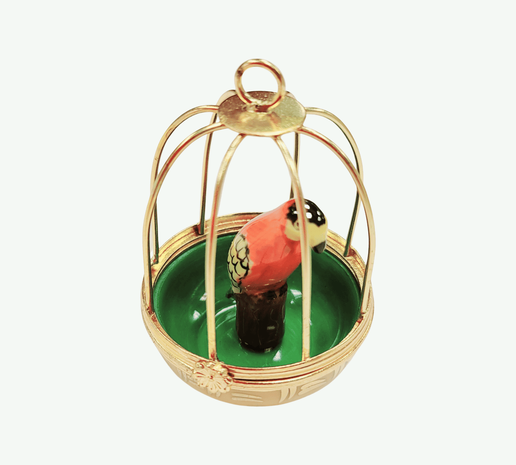 Parrot in Cage Limoges Box Figurine, a hand-painted Limoges porcelain gift