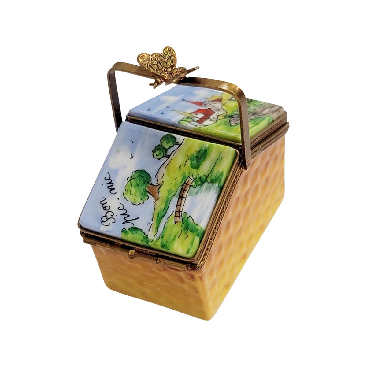 Picnic Basket Removable Pieces Box for Outdoor Enthusiasts, a hand-painted Limoges porcelain gift