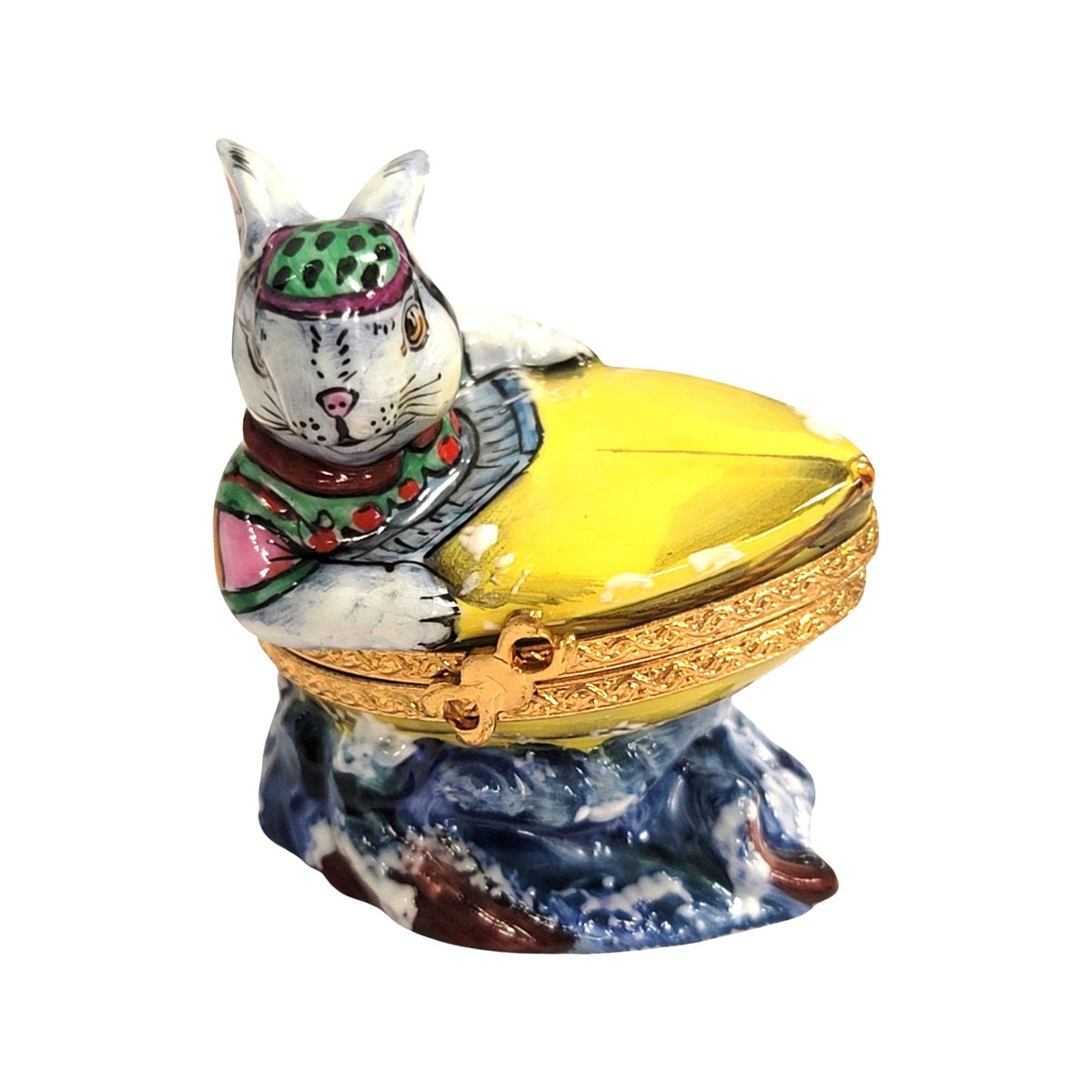 Rabbit in Boat Limoges Box Figurine, a hand-painted Limoges porcelain gift