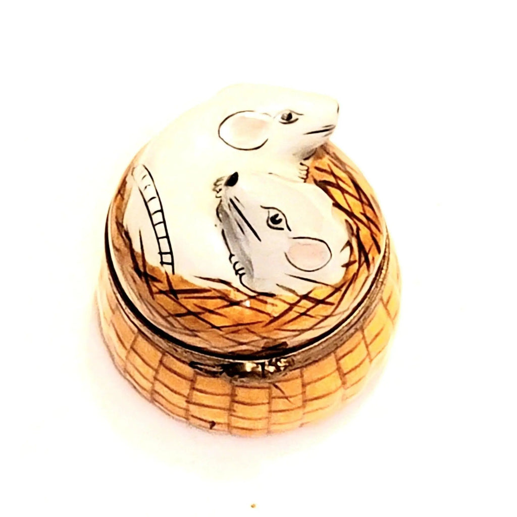 Two Rats Basket Limoges Box French, a hand-painted Limoges porcelain gift