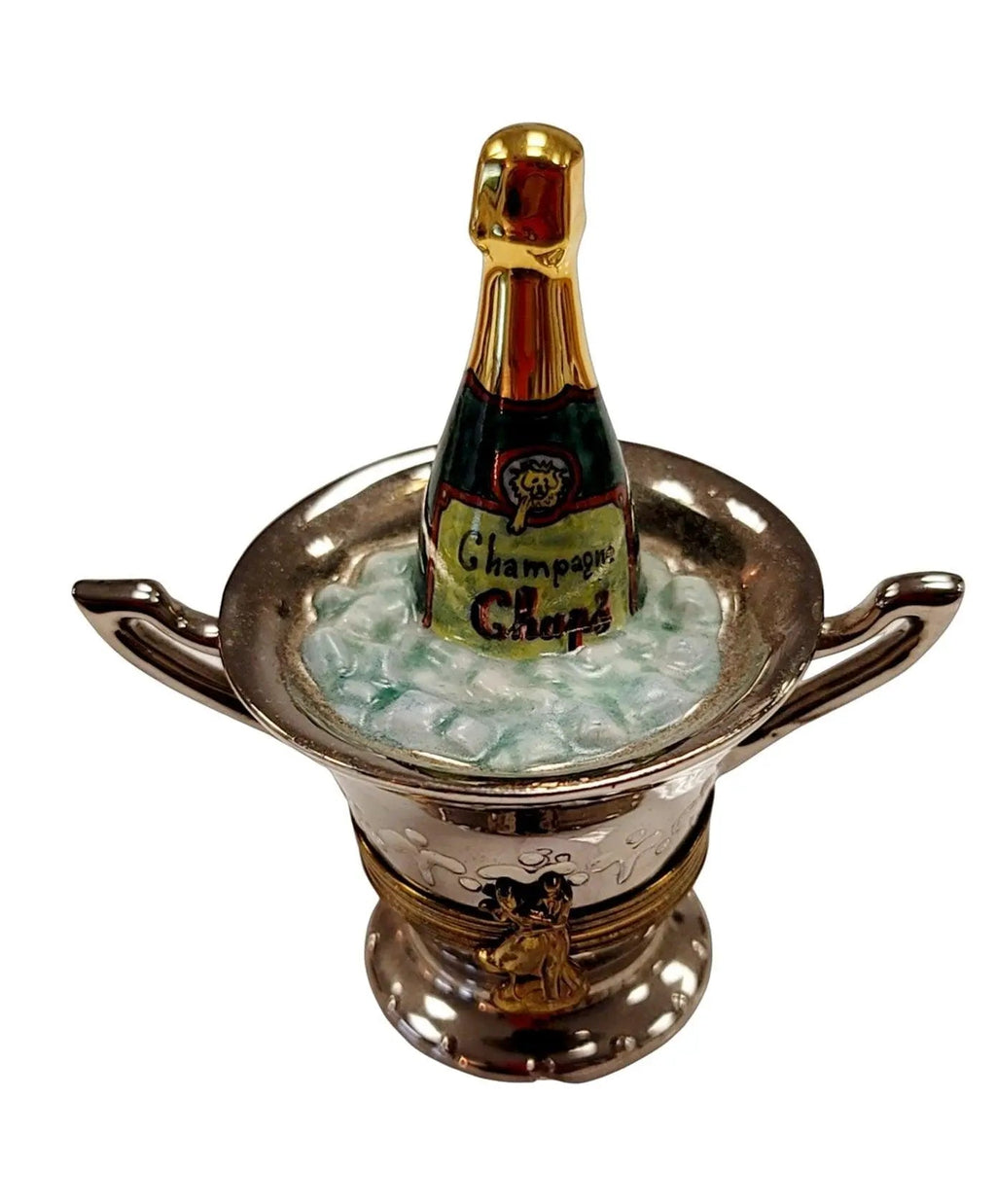 Chaps Silver Champagne Bucket on Ice Limoges Box Figurine, view 3