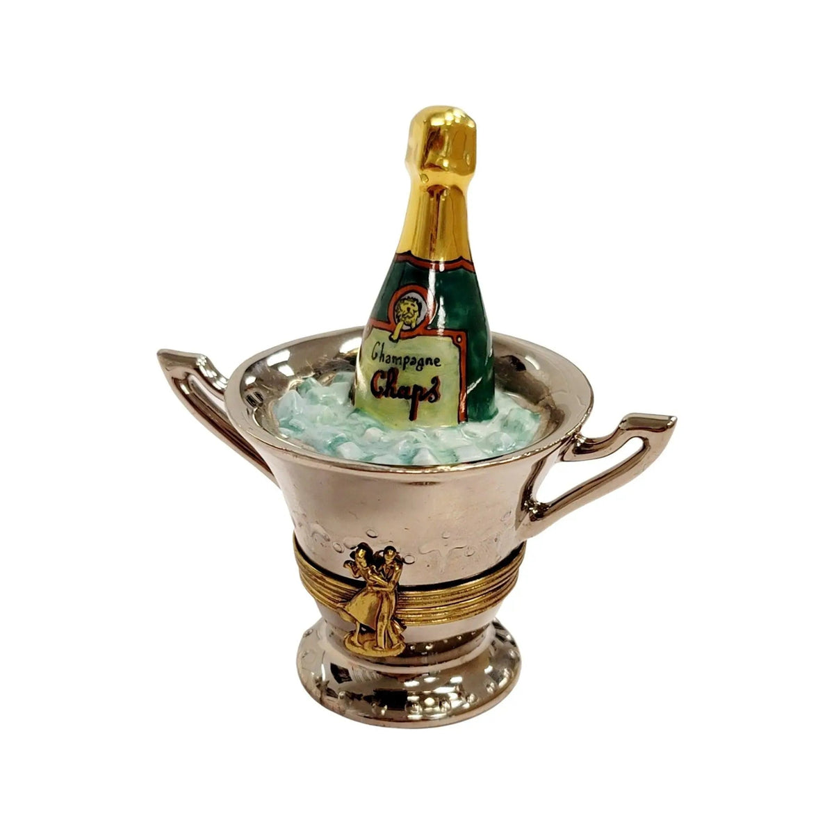 Chaps Silver Champagne Bucket on Ice Limoges Box Figurine, view 7
