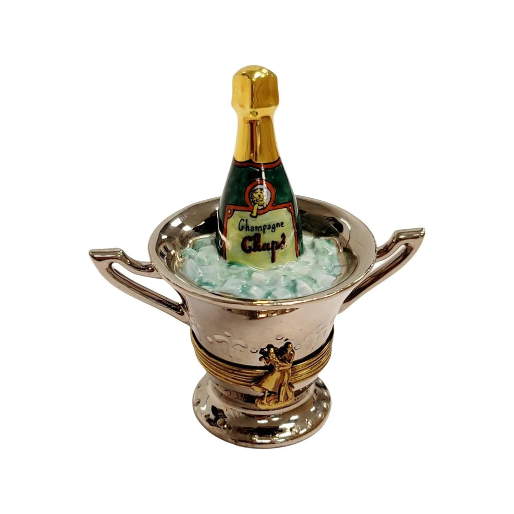 Chaps Silver Champagne Bucket on Ice Limoges Box Figurine, a hand-painted Limoges porcelain gift
