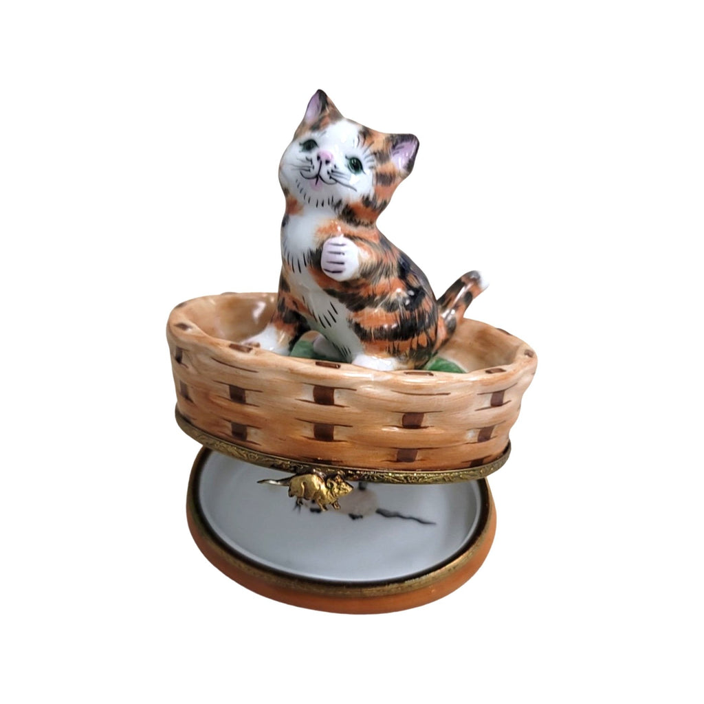 Tab Cat in Basket Porcelain Limoges Porcelain Art Object, view 2
