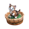 Tab Cat in Basket Porcelain Limoges Porcelain Art Object, a hand-painted Limoges porcelain gift
