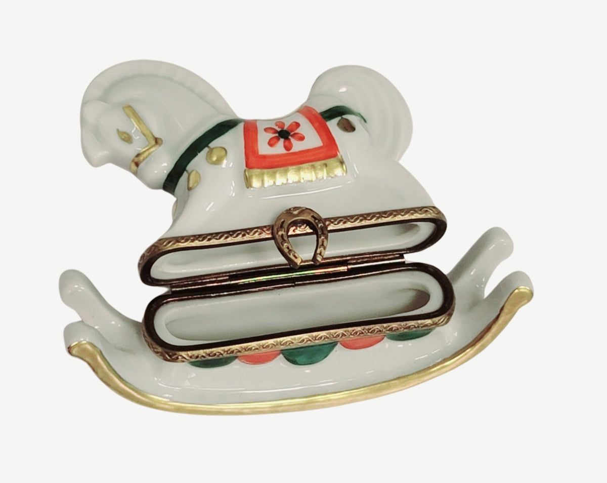 Rocking Horse White Limoges Box Figurine, view 2