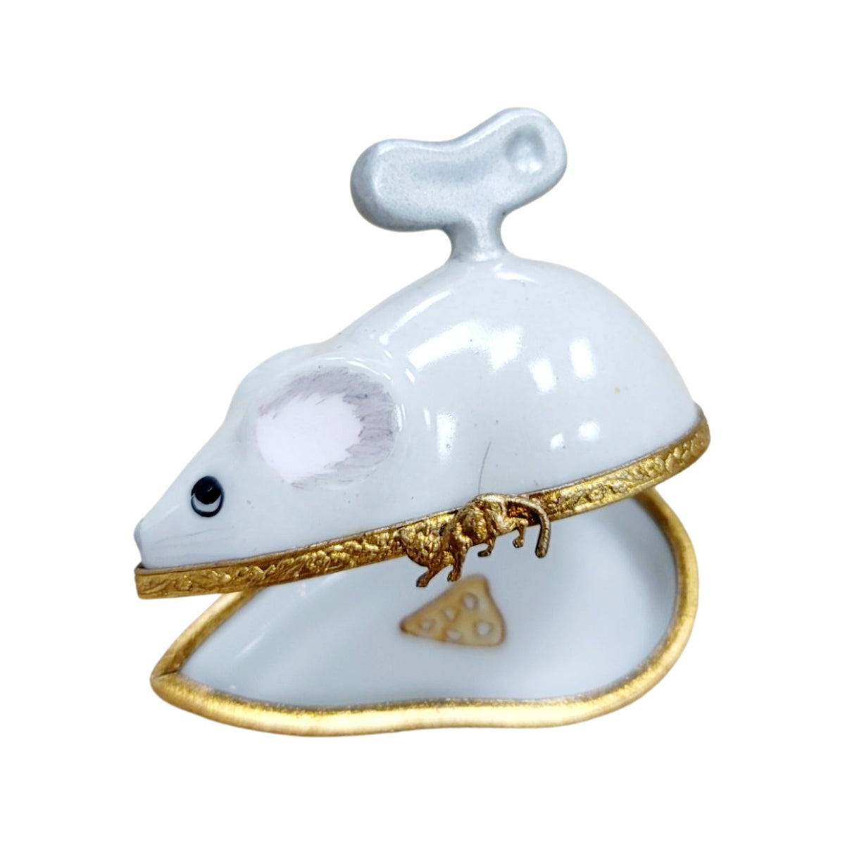 Wind Up Mouse w Trap Porcelain Art Object for Collectors Limoges, view 2