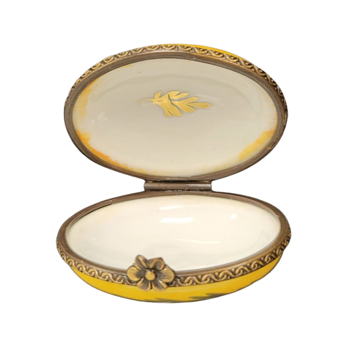 Yellow Oval Limoges Porcelain Box Limoges, view 2