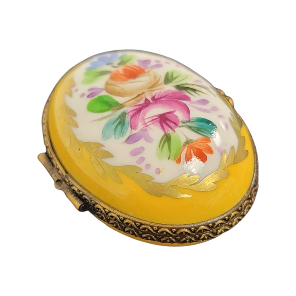 Yellow Oval Limoges Porcelain Box Limoges, view 3
