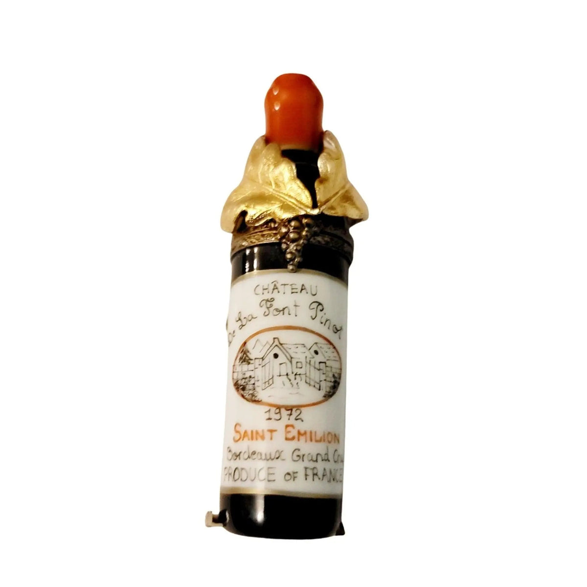 Red Wine Bottle Chateau St Emilion Limoges Box Figurine, a hand-painted Limoges porcelain gift