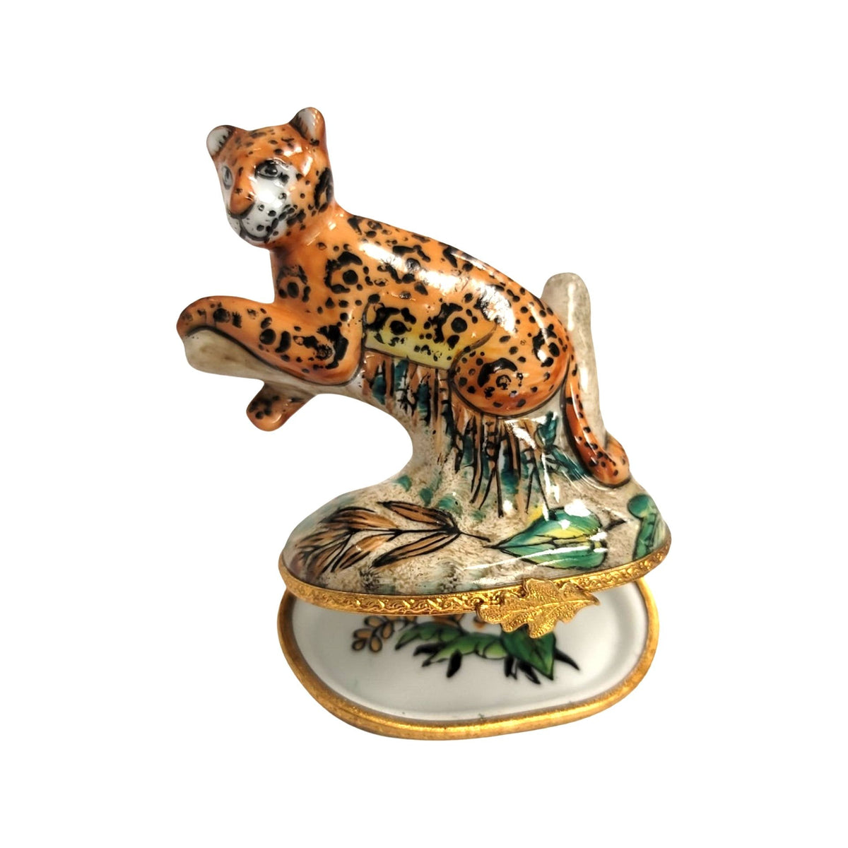 Cheetah on Log Wild Limoges Box Figurine, view 2