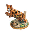 Cheetah on Log Wild Limoges Box Figurine, a hand-painted Limoges porcelain gift