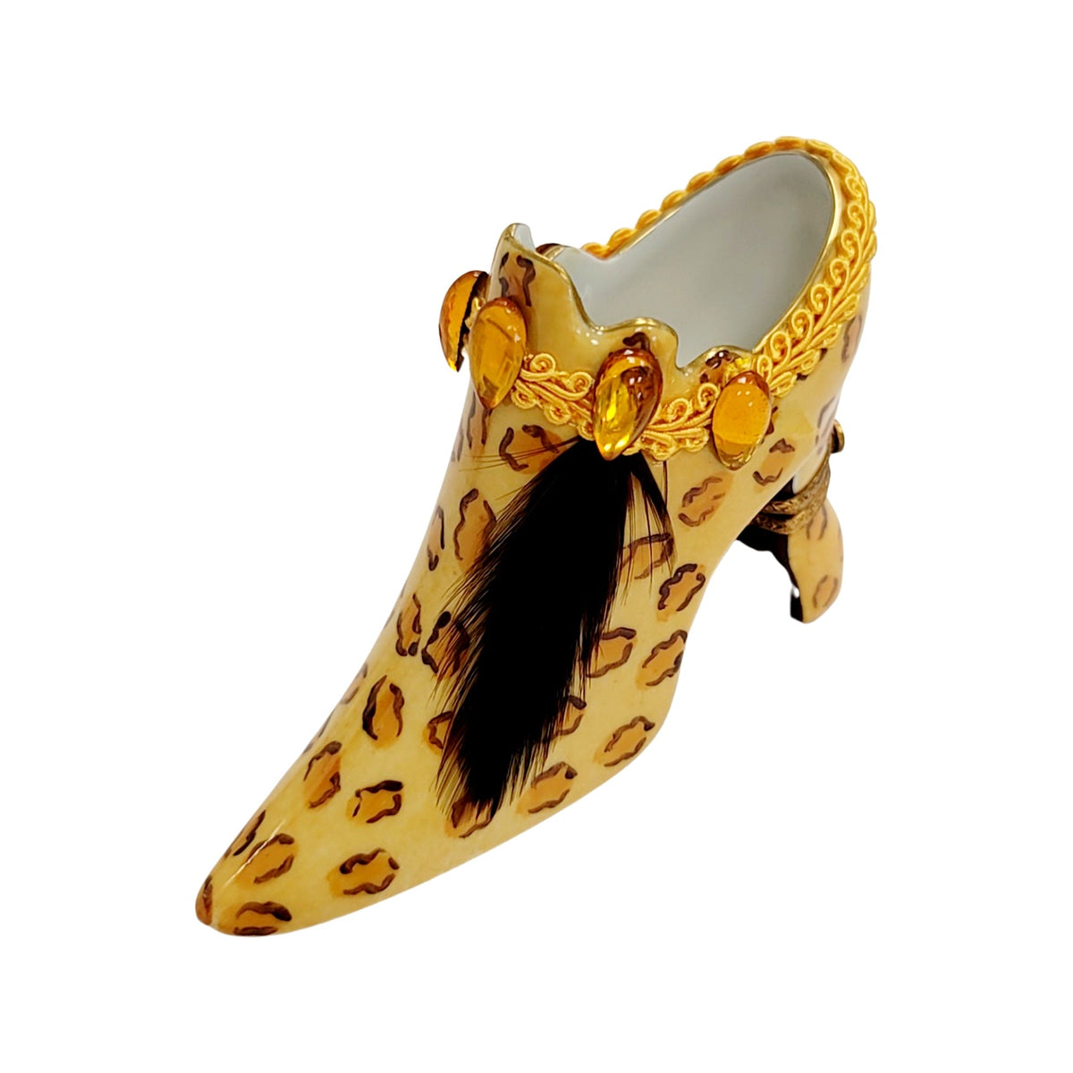 Cheetah Shoe Fashion Figurine Box, a hand-painted Limoges porcelain gift