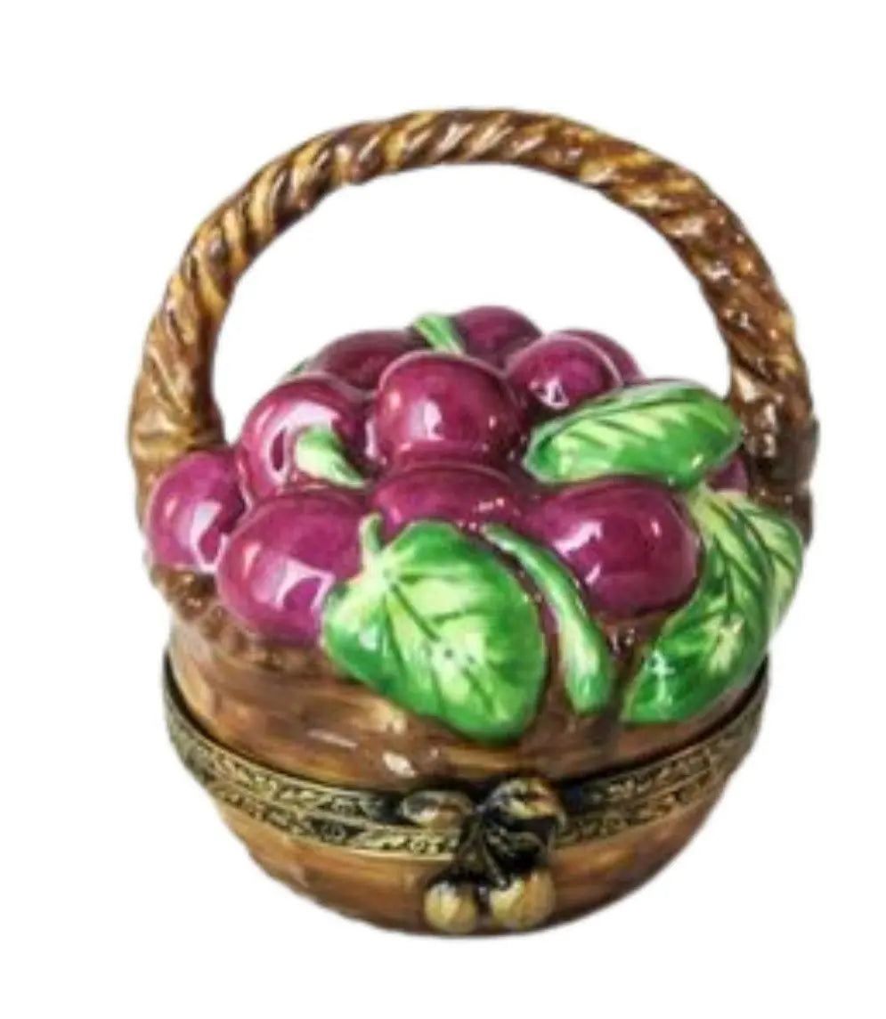 Cherries in Basket Limoges Box Figurine for Collectors, a hand-painted Limoges porcelain gift