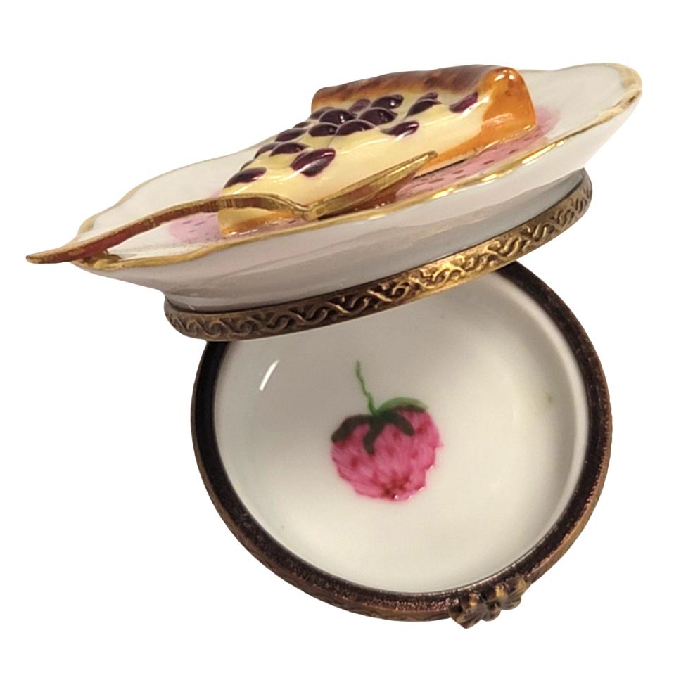 Cherry Pie Dessert on Plate Limoges Box Figurine Gift, view 2