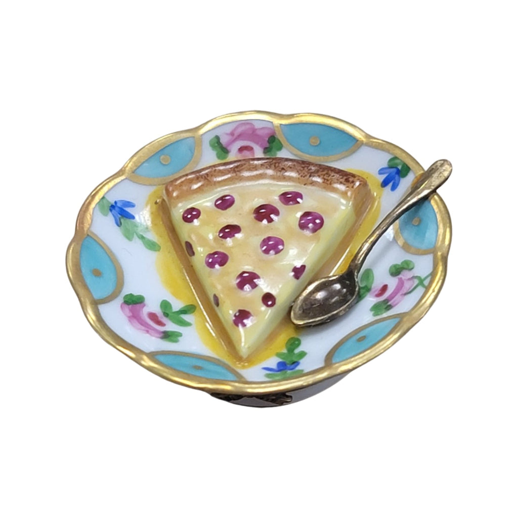 Cherry Pie Dessert on Plate Limoges Box Figurine Gift, a hand-painted Limoges porcelain gift