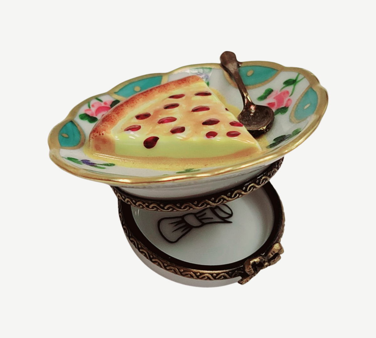 Cherry Pie Dessert on Plate Limoges Box Figurine, view 2