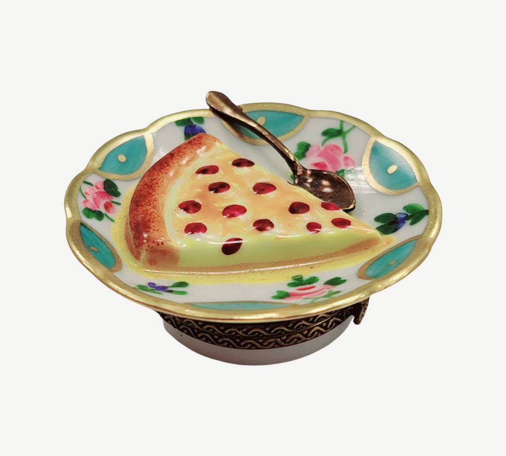 Cherry Pie Dessert on Plate Limoges Box Figurine, a hand-painted Limoges porcelain gift