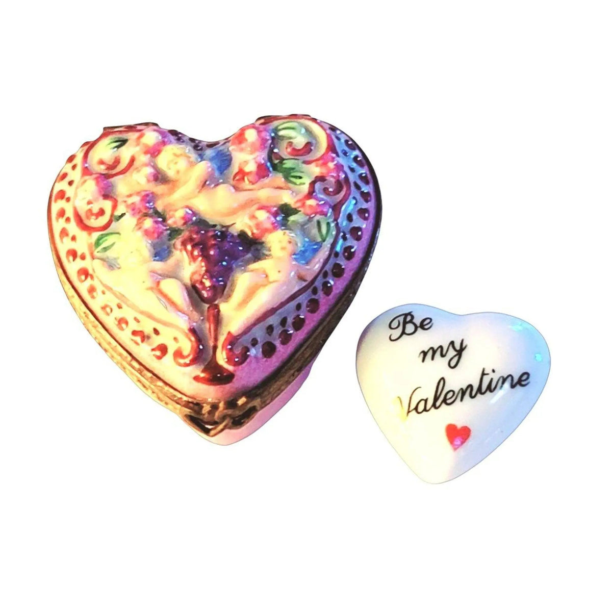 Be My Valentine Cherubs Limoges Porcelain Art Object French Gift, view 7