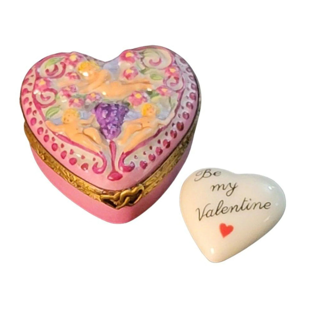 Be My Valentine Cherubs Limoges Porcelain Art Object French Gift, a hand-painted Limoges porcelain gift