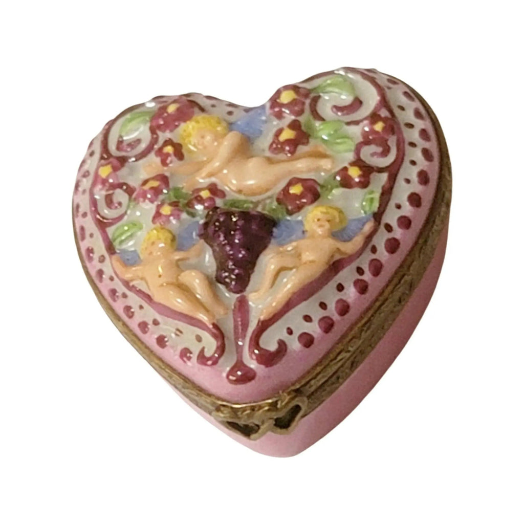 Artisan-painted Cherubs on Heart Limoges box from France, a cherished collectible