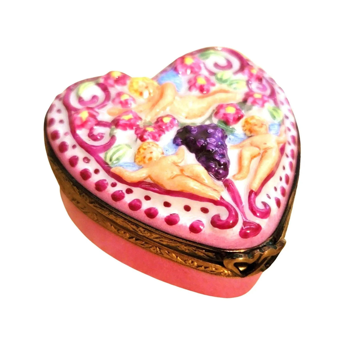 The painter's artistry shows on this Cherubs on Heart Limoges box