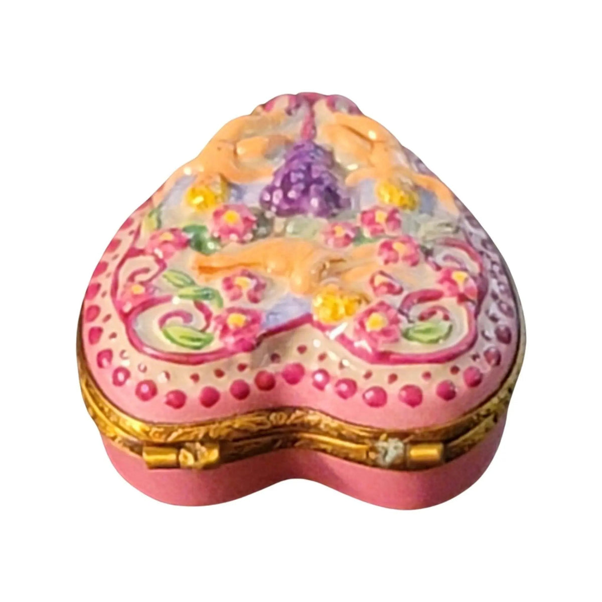Treasured French collectible: Cherubs on Heart Limoges box, painted by hand