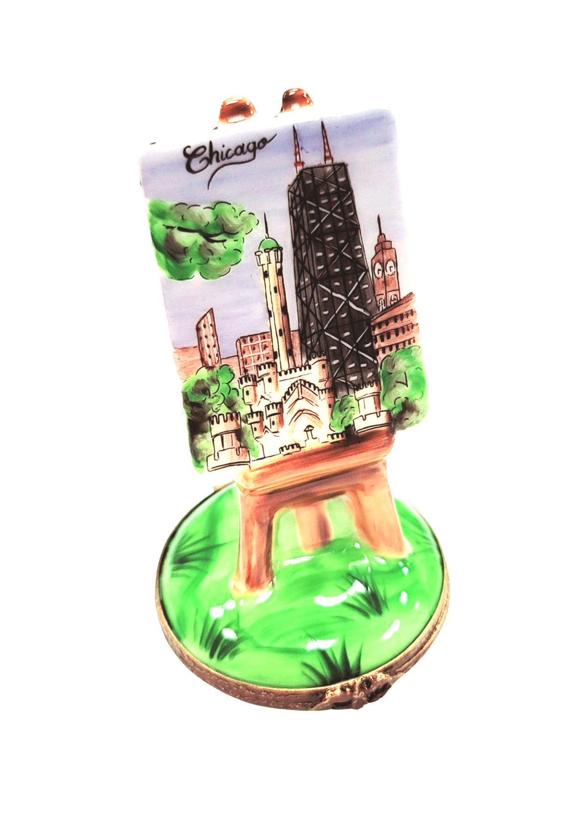 Genuine Chicago Easel for Art Limoges box painted by hand in France, from Limoges Boutique