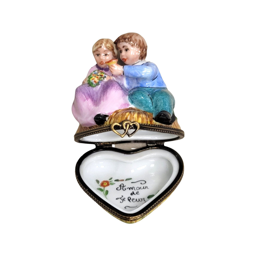 Children Not Afraid of Love on Heart Porcelain Art Object Limoges, view 2