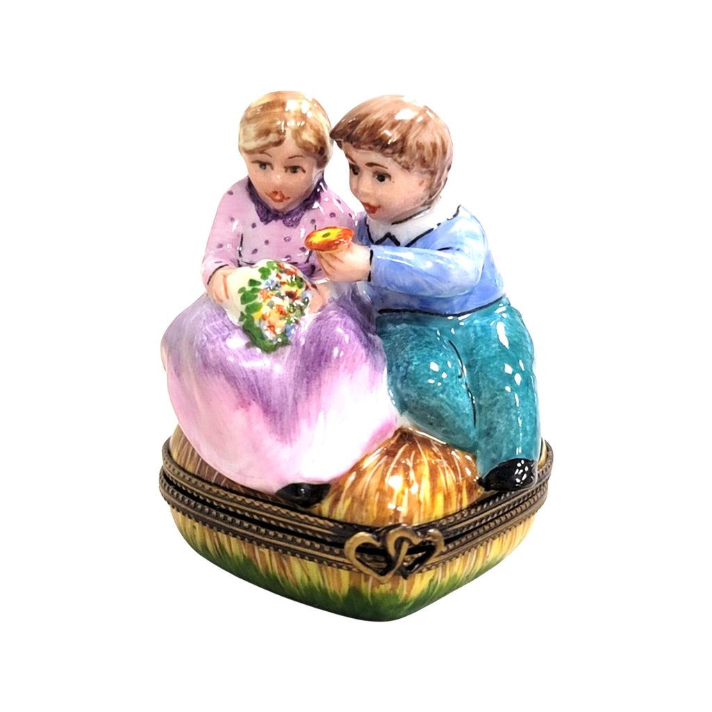 Children Not Afraid of Love on Heart Porcelain Art Object Limoges, a hand-painted Limoges porcelain gift