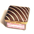 Limoges Boutique presents the Chocolate Icing Cake 3 Diagonal, a genuine Limoges box painted by hand in France