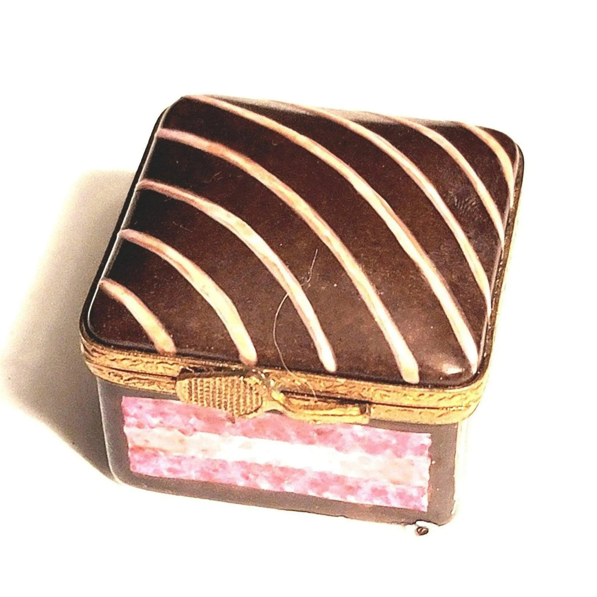Limoges Boutique presents the Chocolate Icing Cake 3 Diagonal, a genuine Limoges box painted by hand in France