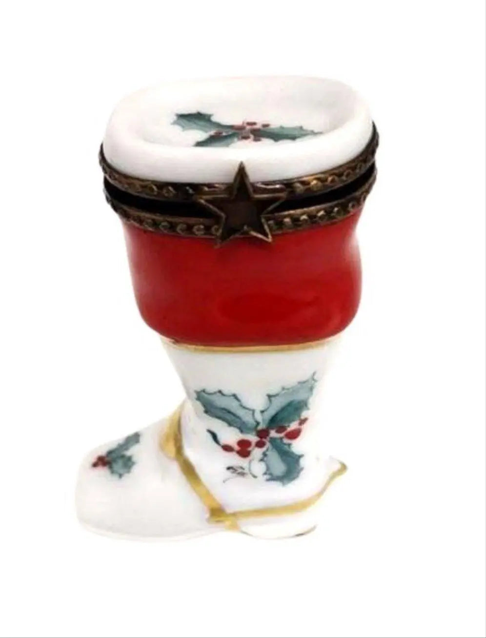 Gift idea for someone who loves France: Christmas Boot with Mistletoe Limoges box
