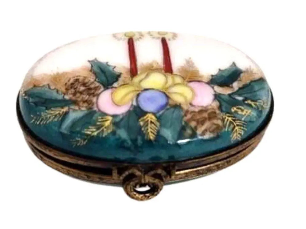 Every brushstroke by hand on the Christmas Eve Candles Mistletoe Limoges porcelain from France