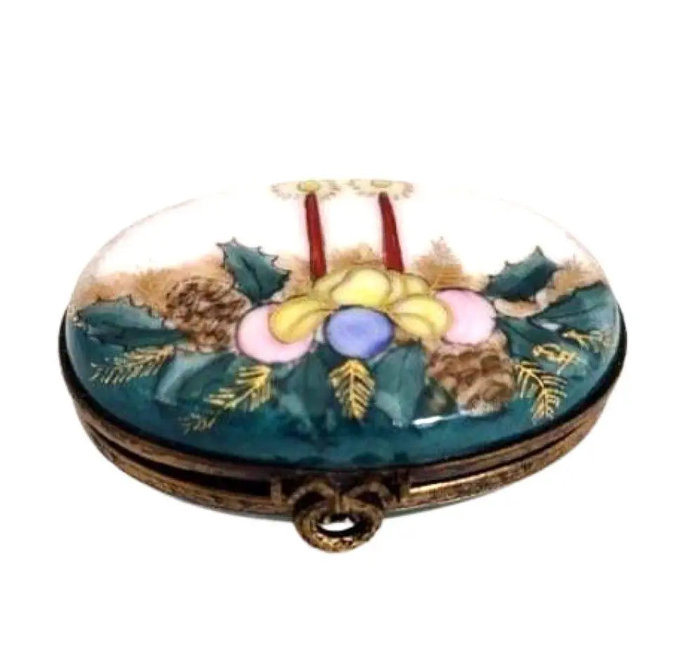 Genuine Christmas Eve Candles Mistletoe Limoges porcelain painted by hand in France for Christmas, from Limoges Boutique