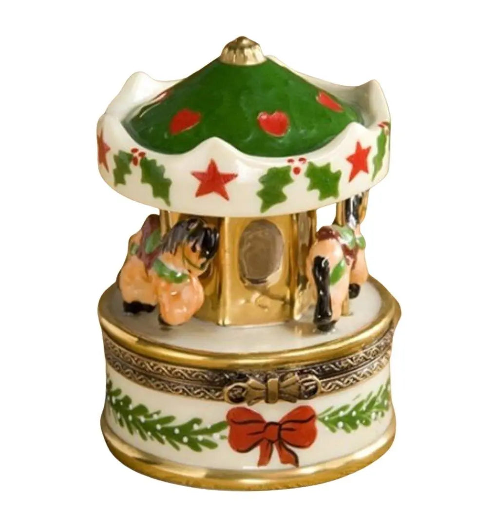 Christmas MerryGoRound Carousel Limoges Box Figurine, a hand-painted Limoges porcelain gift
