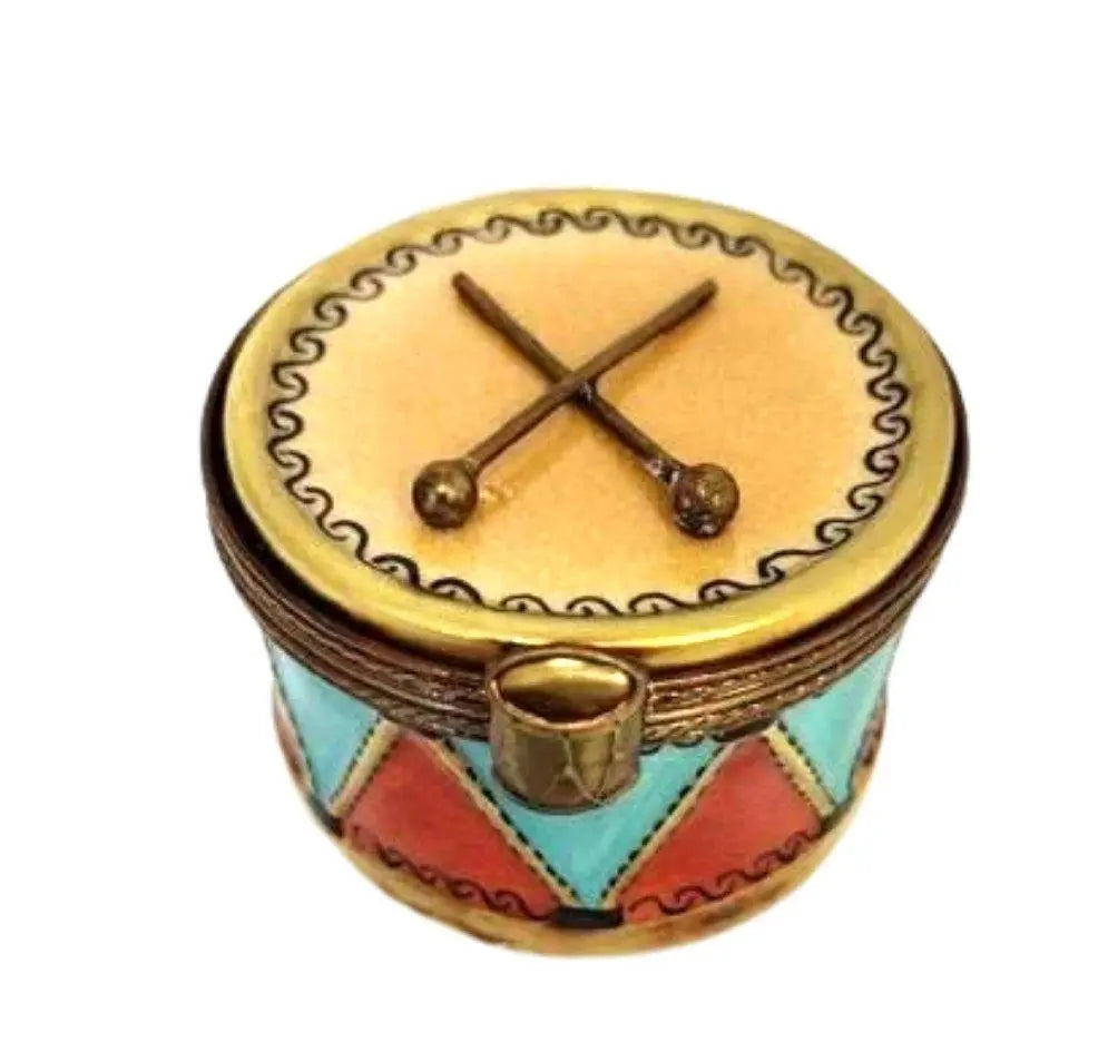 Christmas Drum PV Retired in 90s Limoges Box Figurine, a hand-painted Limoges porcelain gift