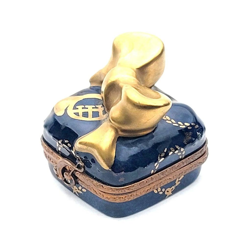 Christmas French Horn Blue Gold Porcelain Limoges Box, view 4