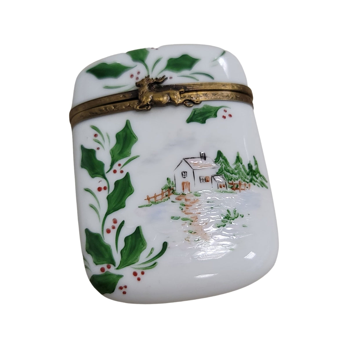 Christmas Holly Tall Limoges Porcelain Box, view 2